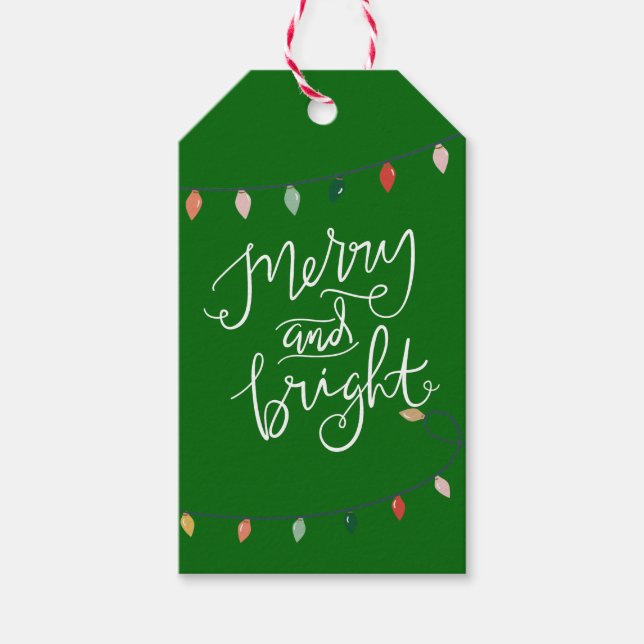Fröhliche und helle festliche Lichterfolge | Grün Geschenkanhänger (Vorderseite)