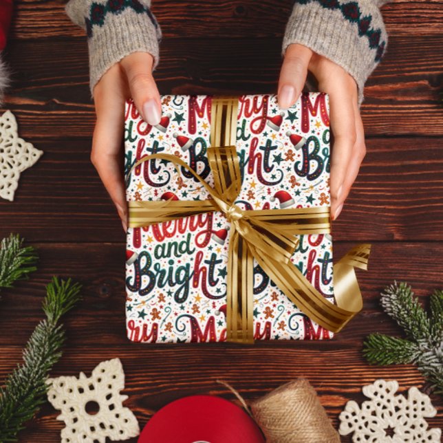 Fröhliche und helle, festliche Retro-Typografie Geschenkpapier (Von Creator hochgeladen)