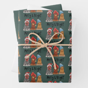 Fröhliche und helle Hühner Weihnachten Bauernhof T Geschenkpapier Set