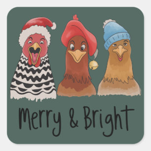 Fröhliche und helle Hühner Weihnachten Bauernhof T Quadratischer Aufkleber