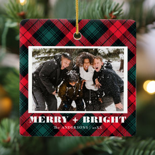 Fröhliche und helle Karo-Weihnachtsfoto Keramikornament