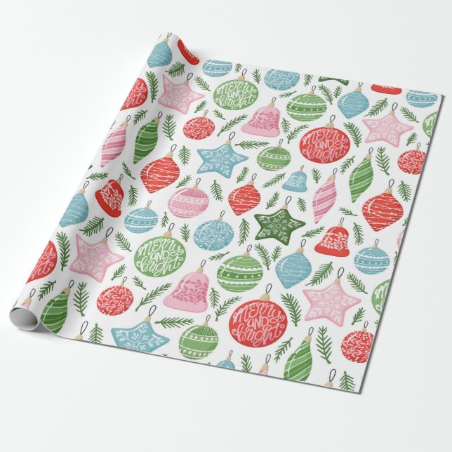 Fröhliche und helle Ornamente Weihnachtsgeschenk W Geschenkpapier (Ungerollt)