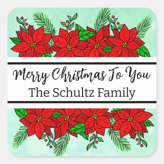 Fröhliche und helle Personalisierte Weihnachten Quadratischer Aufkleber (Vorderseite)