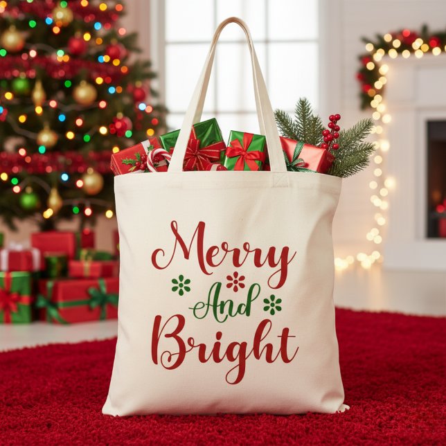 Fröhliche und helle Rot- und Grüne Weihnachten Tragetasche (Merry and Bright Red and Green Christmas Tote Bag)