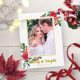 Fröhliche und helle rote Blumen Weihnachtsfoto Postkarte