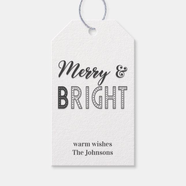 Fröhliche und helle Typografie Schwarz-weiße Weihn Geschenkanhänger (Vorderseite)