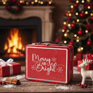 Fröhliche und helle Vintag antike Weihnachten Metall Brotdose