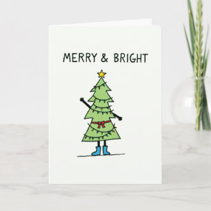 Fröhliche und helle Weihnachtsbaum-Cartoon-Karte Karte