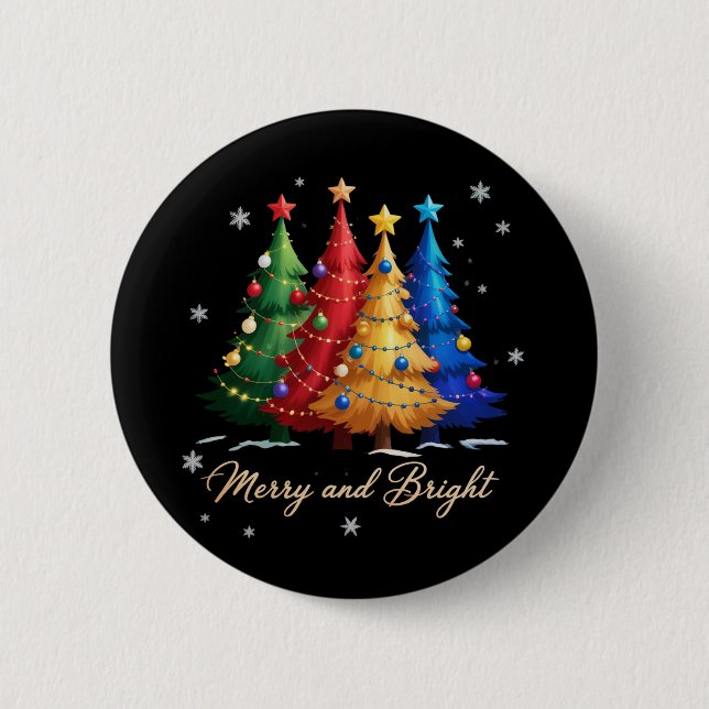 Fröhliche und helle Weihnachtsbäume Weihnachtsgesc Button (Vorderseite)
