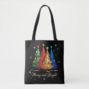 Fröhliche und helle Weihnachtsbäume Weihnachtsgesc Tasche