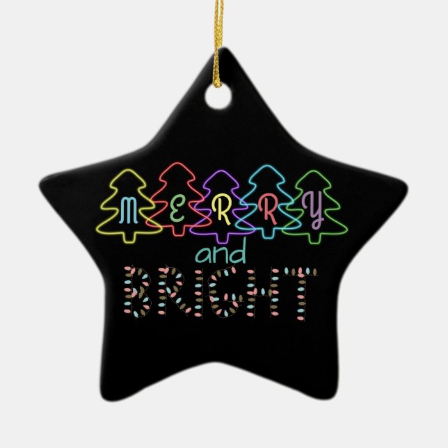 Fröhliche und helle Weihnachtsbeleuchtung Keramik Ornament (Vorne)