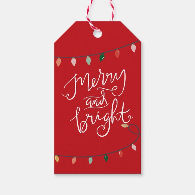 Fröhliche und helle Weihnachtsbeleuchtung | Rot Geschenkanhänger (Vorderseite)
