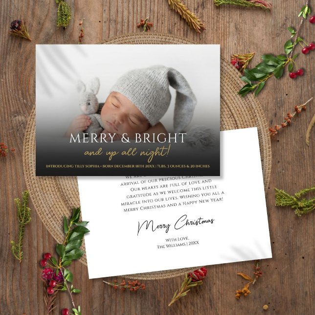 Fröhliche und helle Weihnachtsfeier Feiertagskarte (Merry And Bright Christmas Birth Announcement)
