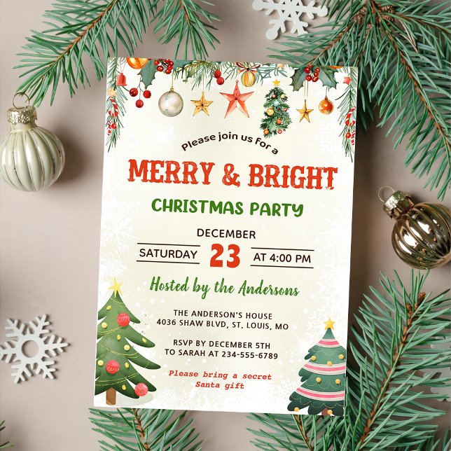 Fröhliche und helle Weihnachtsfeier-Party Einladun Einladung (Von Creator hochgeladen)