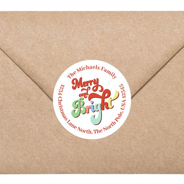 Fröhliche und helle Weihnachtsfeier-Rücksendeadres Runder Aufkleber (Merry and bright Christmas custom return address label. )