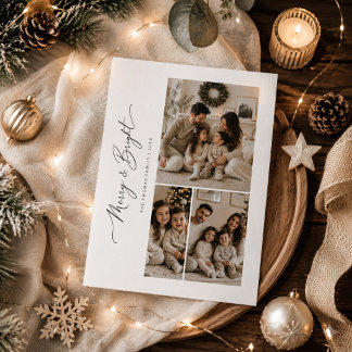 Fröhliche und strahlende drei Foto-Weihnachts- Feiertagskarte
