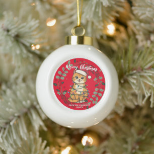 Fröhliche und strahlende Katze Weihnachten Kätzche Keramik Kugel-Ornament