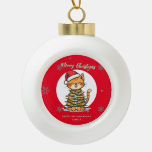 Fröhliche und strahlende Katze Weihnachten Kätzche Keramik Kugel-Ornament