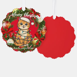 Fröhliche und strahlende Katze Weihnachten Kätzche Ornament Karte