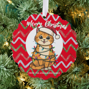 Fröhliche und strahlende Katze Weihnachten Kätzche Ornament Karte