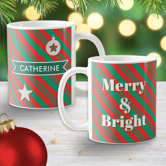 Fröhliche und strahlende rote grüne Streifen Perso Kaffeetasse