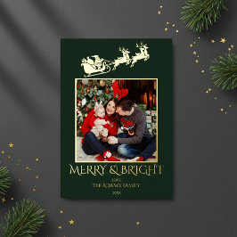 Fröhliche und strahlende Weihnachtsmann-Schlitten- Folien Feiertagskarte