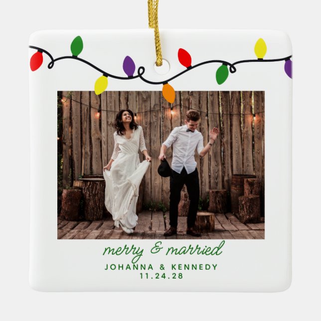Fröhliche und Verheiratete Ersten Weihnachtsbäume Keramikornament (Vorderseite)