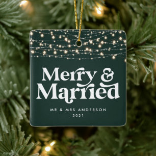 Fröhliche und verheiratete Hochzeit Weihnachten Keramikornament