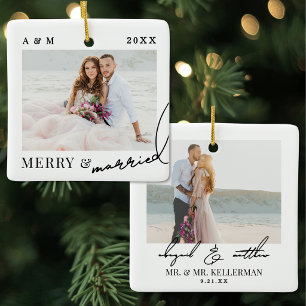 Fröhliche und verheiratete minimalistische Foto Keramikornament