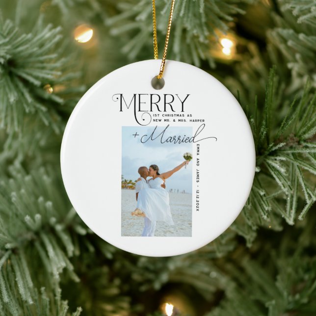 Fröhliche und Verheiratete Script Foto Weihnachten Keramik Ornament (Baum)