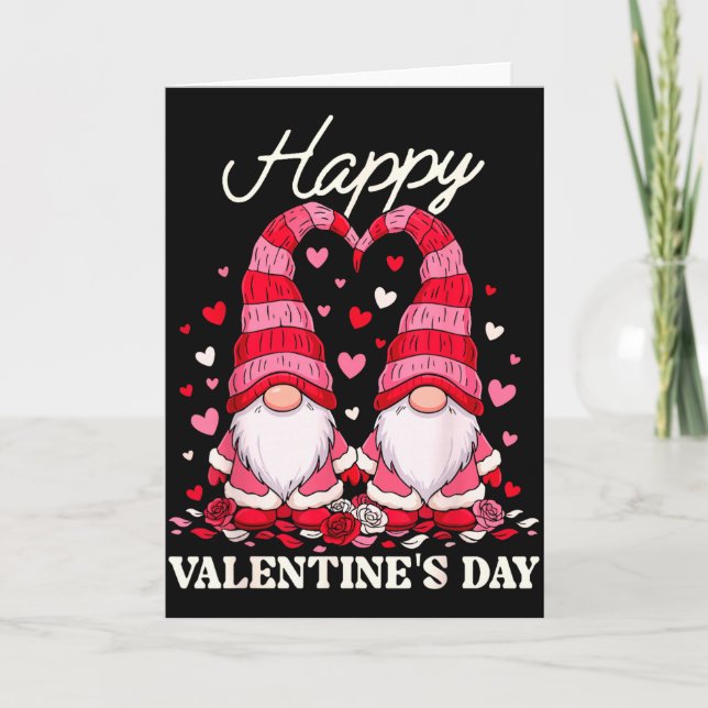 Fröhliche Valentins-Gnome Süße Rote Herzen Liebes- Karte (Vorderseite)