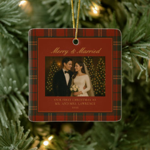 Fröhliche & Verheiratete Erstes Weihnachtsfoto von Keramikornament