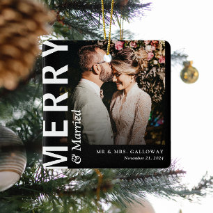 Fröhliche & Verheiratete Foto-Weihnachten Modern Keramikornament