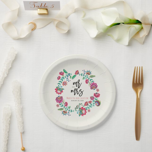 fröhliche Volkshochzeit-Blume Pappteller (Hochzeit)