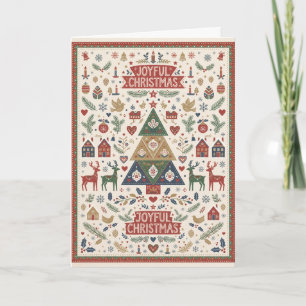 Fröhliche Volkskunst-Weihnachtsbaumkarte Karte