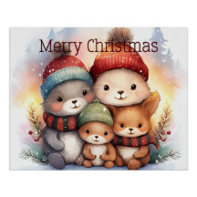 Fröhliche Waldtierfamilie Frohe Weihnachten