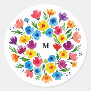 Fröhliche Wasserfarben Florals Runder Aufkleber