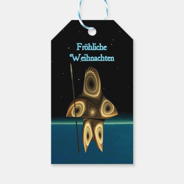 Frohliche Weihnachte - Fraktal Inuit Hunter Geschenkanhänger (Vorderseite)