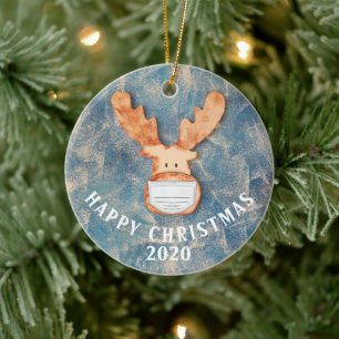 Fröhliche Weihnachten 2020 Lustiger Hirsch mit Ges Keramik Ornament