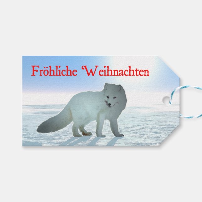 Frohliche Weihnachten - Arctic Fox Geschenkanhänger (Vorderseite (Horizontal))