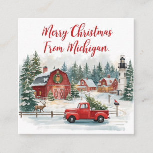 Fröhliche Weihnachten aus Michigan – Gemütlicher W Quadratische Visitenkarte