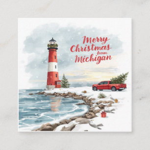 Fröhliche Weihnachten aus Michigan – Küstenleuchtt Quadratische Visitenkarte
