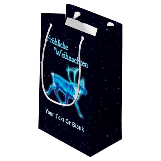 Frohliche Weihnachten - Blaue Karibik (Reindeer) Kleine Geschenktüte (Rückseite Schrägansicht)