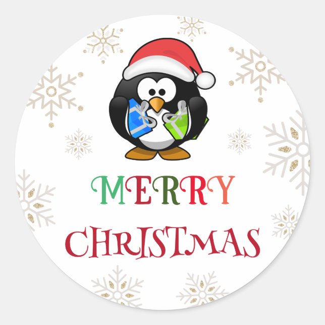 fröhliche Weihnachten bunte Typografie Santa Pingu Runder Aufkleber (Vorderseite)