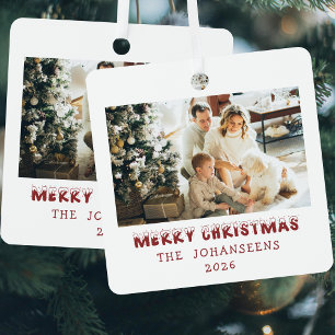 Fröhliche Weihnachten Doppelseitiges Foto Familien Ornament Aus Metall
