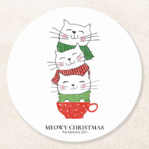 Fröhliche Weihnachten Drei Katzen Tasse Schals Lus Runder Pappuntersetzer