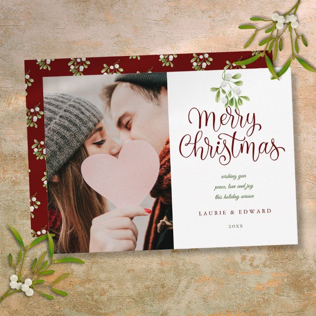 Fröhliche Weihnachten Elegant Mistletoe Couples Fo (Merry Christmas Elegant Mistletoe Couples Photo Holiday Card)