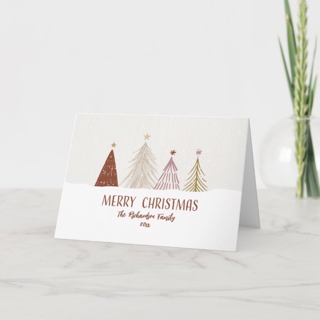 Fröhliche Weihnachten Elegante Bäume Schnee Feierl (Vorderseite)