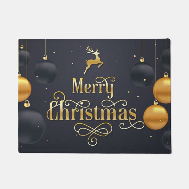 Fröhliche Weihnachten Eleganter Urlaub Schwarzes G Fußmatte (Vorderseite)