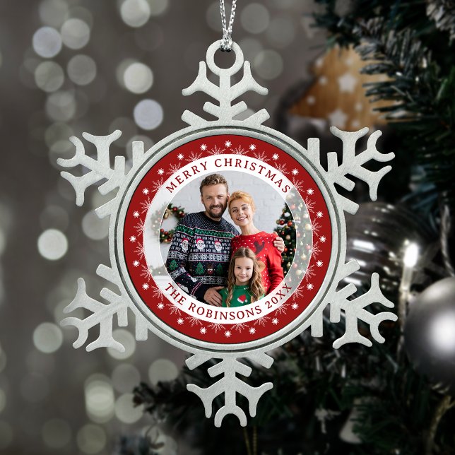 Fröhliche Weihnachten Elegantes Foto Schneeflocken Zinn-Ornament (Von Creator hochgeladen)
